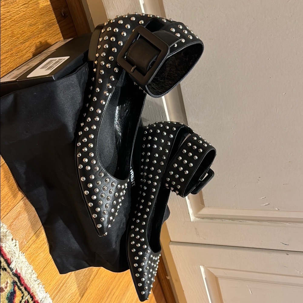 Black Studded flat with studded ankle strap